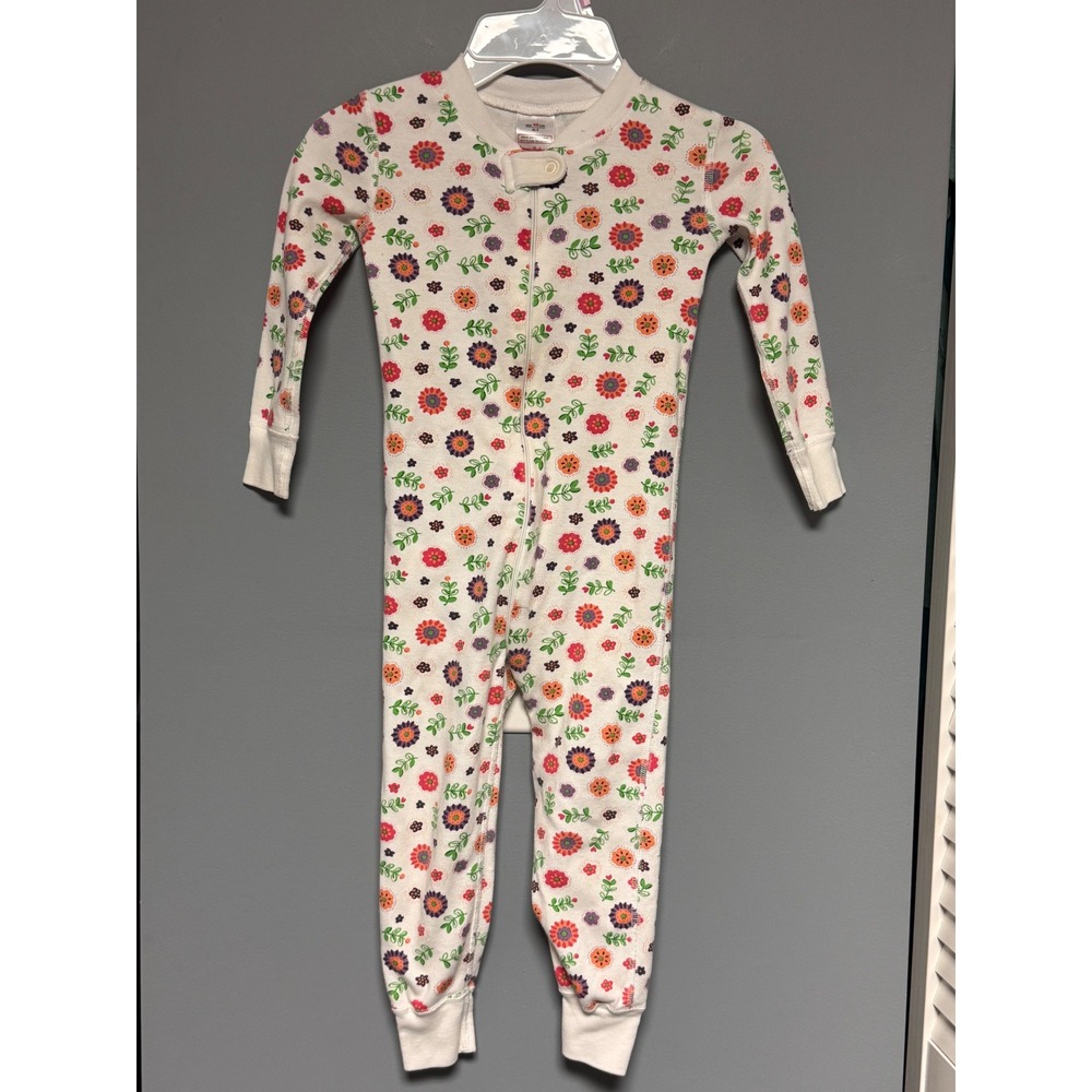 Hanna Andersson Girls Size 90 US 3 Floral Organic Cotton Zip Up Sleeper Pajamas